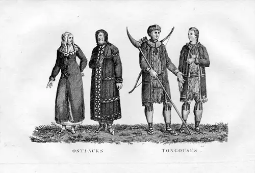 "Ostiacks Tongouses" - Ostiacks Tungus Siberia Sibirien Tracht Trachten costumes Kupferstich engraving