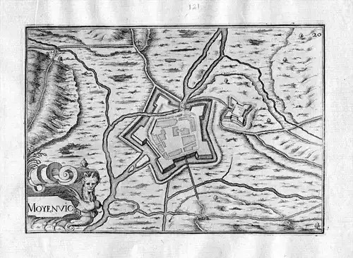 Moyenvic - Moyenvic Moselle Lothringen Kupferstich Karte map engraving gravure