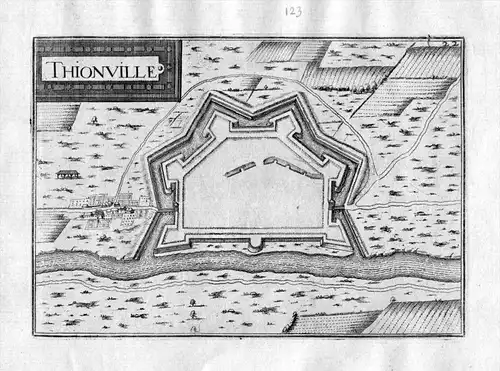 Thionville - Thionville Moselle France Kupferstich Karte map engraving gravure