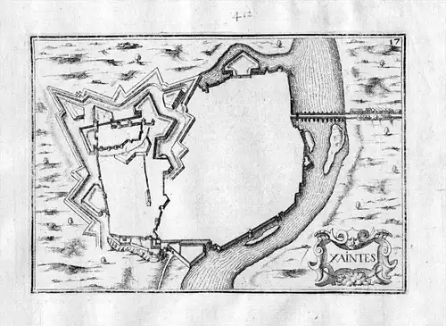 Xaintes - Saintes Charente-Maritime France Frankreich Kupferstich Karte map engraving gravure