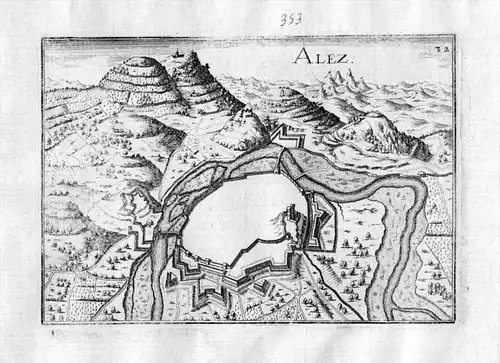 Alez - Ales Gard Okzitanien France Frankreich Kupferstich Karte map engraving gravure