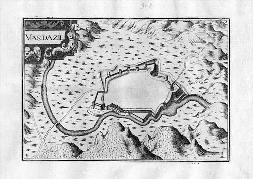 Masdazil - Le Mas-d'Azil Ariege France Frankreich Kupferstich Karte map engraving gravure