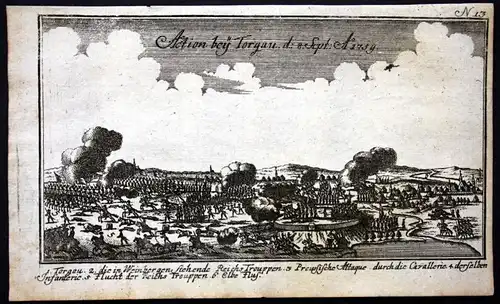 "Action bey Torgau 8 September 1759" - Torgau Sachsen Siebenjähriger Krieg Kupferstich engraving war battle