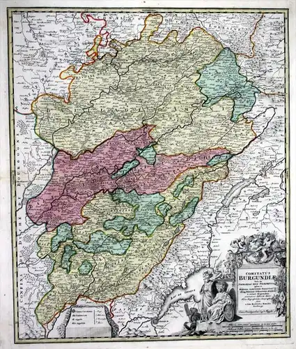 "Comitatus Burgundiae tam .." - Burgund Bourgogne Dijon Genf Neuenburg France gravure Kupferstich Karte