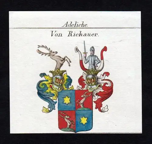 Adeliche von Rickauer - Rickauer Wappen Adel coat of arms heraldry Heraldik Kupferstich