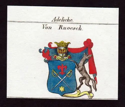 Adeliche von Ruoesch - Ruoesch Wappen Adel coat of arms heraldry Heraldik Kupferstich