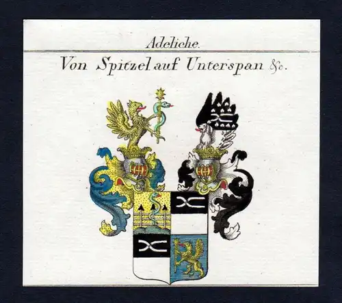 Adeliche von Spitzel auf Unterspan - Spitzel Unterspan Wappen Adel coat of arms heraldry Heraldik Kupferstich