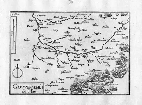 Gowernemet de Han - Han-sur-Meuse Lorraine Frankreich France gravure carte Kupferstich