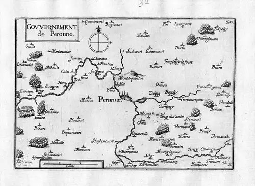 Gowernement de Peronne - Peronne Somme Picardie Frankreich France gravure carte Kupferstich
