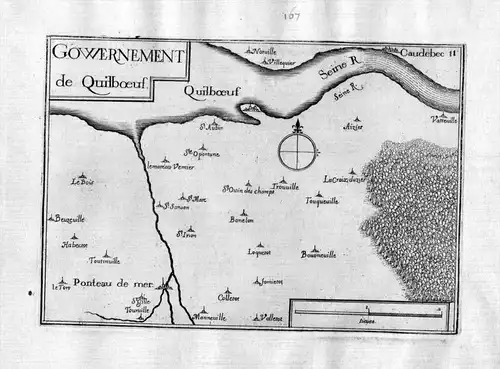 Gowernement de Quilboeuf - Quilleboeuf-sur-Seine Eure Haute-Normandie Frankreich France gravure carte Kupferst