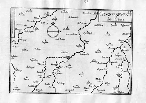 Gowernement de Caen - Caen Basse-Normandie Frankreich France gravure carte Kupferstich