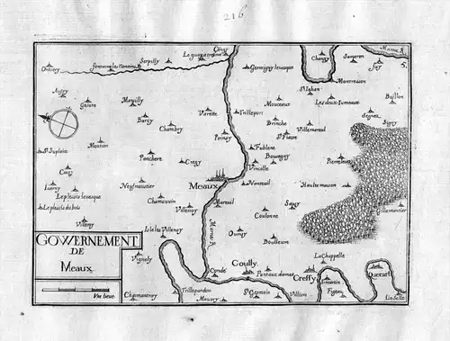 Gowernement de Meaux - Meaux Seine-et-Marne Frankreich France gravure carte Kupferstich