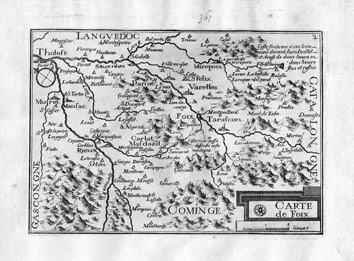 "Carte de Foix" - Foix Tarascon Varelles Rieux Frankreich France gravure carte Kupferstich