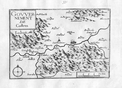 Gowernement de Castres - Castres Midi-Pyrenees Tarn Frankreich France gravure carte Kupferstich