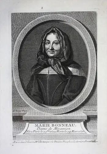 Marie Bonneau - Marie Bonneau de Rubelles, Dame de Miramion (1629-1696) Paris founder France gravure Kupfersti