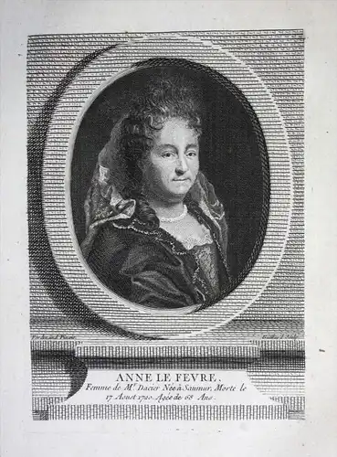Anne le Fevre - Anne Dacier Le Fevre (1647-1720) translator scholar editor France gravure Kuperstich Portrait