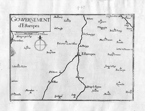 Gowernement d'Estampes - Etampes Ile-de-France Frankreich France gravure carte Kupferstich
