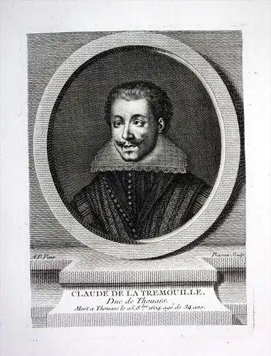 Claude de la Tremouille - Claude de La Tremoille duc de Thouars (1566-1604) Kupferstich Portrait engraving