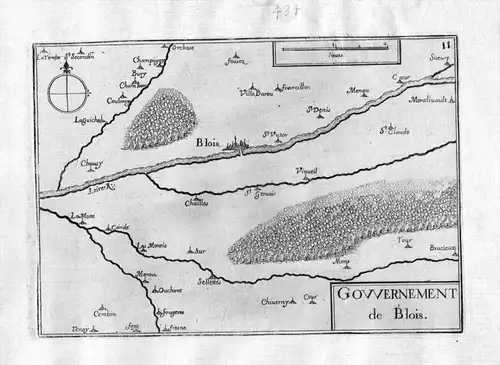 Gowernement de Blois - Blois  Loir-et-Cher Frankreich France gravure carte Kupferstich