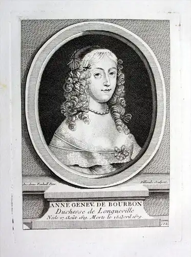 "Anne Genev. de Bourbon" - Anne Genevieve de Bourbon Conde gravure Kupferstich Portrait engraving