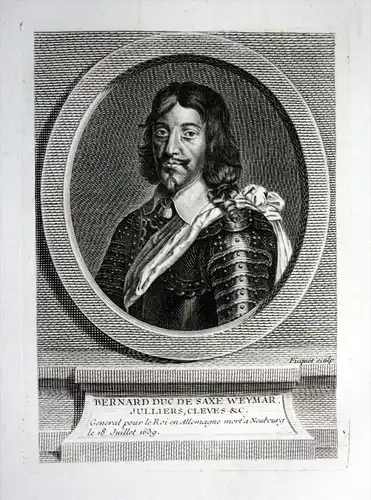 Bernard duc de Saxe Weymar - Bernhard von Sachsen Weimar (1604-1639) Herzog von Franken Feldherr Kupferstich P
