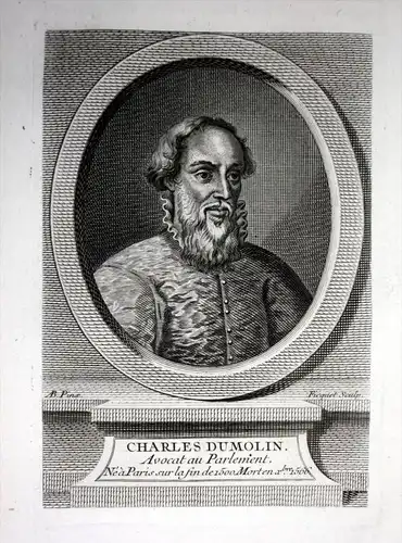 Charles Dumolin - Charles Dumoulin Jurist advocat Calvinist Strasbourg Strassburg gravure Kupferstich Portrait