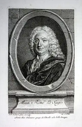 Alain Rene le Sage - Alain Rene Lesage ecrivain gravure Kupferstich Portrait engraving