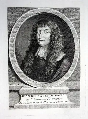 Jean Regnault de Segrais - Jean Regnault de Segrais (1624-1701) poet poete Caen Kupferstich Portrait engraving