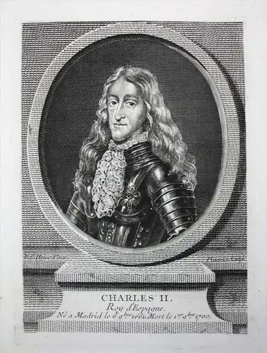 Charles II - Carlos II de Espana (1661-1700) Karl II von Spanien König king Spain Spanien Espagne Kupferstich