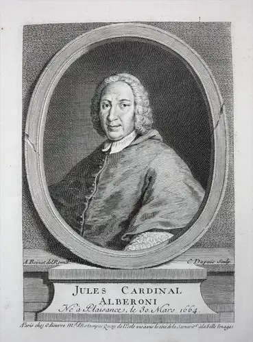 "Jules Cardinal Alberoni" - Giulio Alberoni Kardinal Italien Italy Minister Kupferstich Portrait engraving
