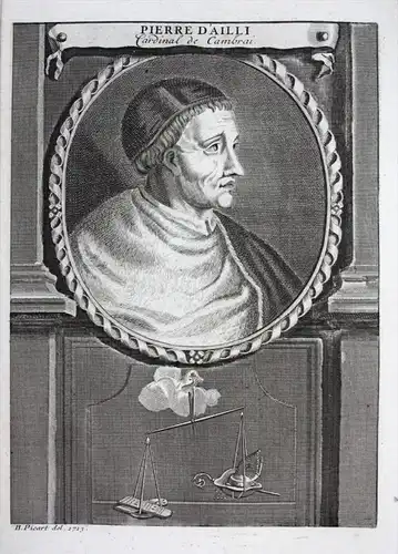Pierre D'Ailli -  Pierre Ailly Theologe theologien Kardinal Cardinal Cambray gravure Portrait engraving