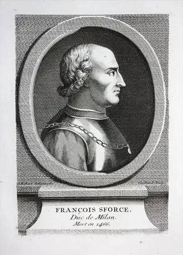 "Francois Sforce" -  Francesco Sforza Duc de Milan Mailand Milano Italy Portrait engraving
