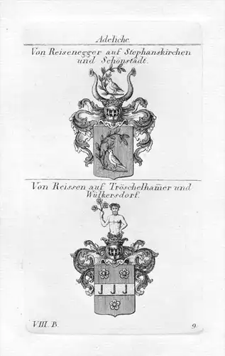Reisenegger Stephanskirchen Schönstädt / Reissen Tröschelhamer Wülkersdorf - Wappen Adel coat of arms hera