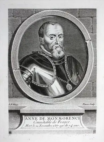 Anne de Monmorenci - Anne de Montmorency (1493 - 1567) Herzog Duc Marechal Marschall Kupferstich Portrait engr