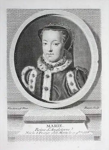 Marie - Maria I Tudor die Blutige Königin England Reine Angleterre Kupferstich Portrait engraving