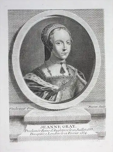 "Jeanne Gray" - Lady Jane Grey Königin England Reine Angleterre Kupferstich Portrait engraving