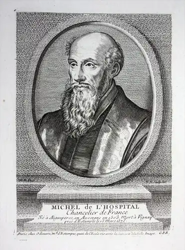 Michel de L’Hospital - Michel Hopital Hospital (1505-1573) Kanzler Chancelier France Kupferstich Portrait en