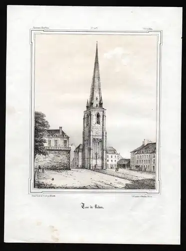 Tour de Redon - Tour Turm Kirche Redon Bretagne Ille-et-Vilaine France Lithographie lithograph