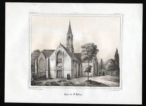 Eglise de St. Helier - Eglise Saint Helier Kirche Rennes Ille-et-Vilaine France Lithographie lithograph