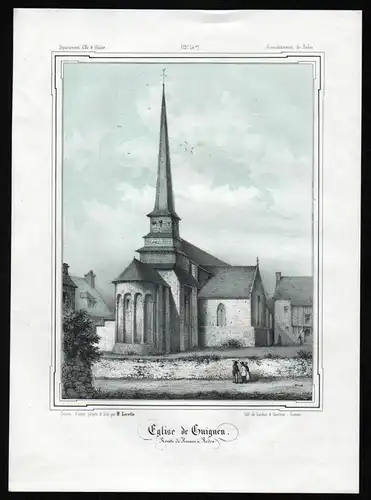 Eglise de Guignen - Eglise Kirche Guignen Guichen Redon Ille-et-Vilaine France Lithographie lithograph