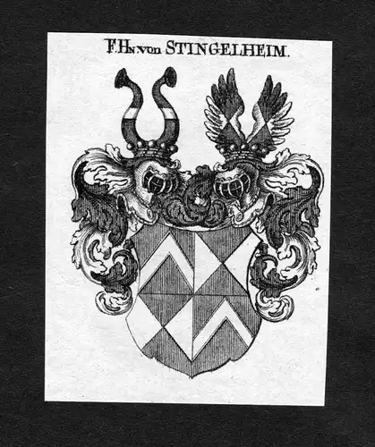 Singelheim - Stingelheim Wappen Adel coat of arms heraldry Heraldik Kupferstich