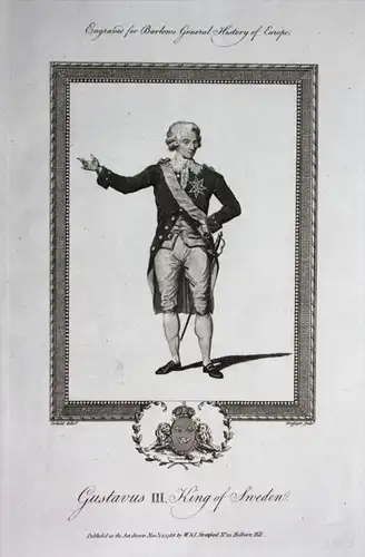 "Gustavus III King of Sweden" - Gustav III kung Sverige Sweden King Portrait Schweden Kupferstich engraving