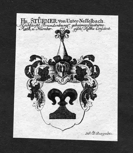 Stürmer von Unter-Nesselbach - Neustädter genannt Stürmer Wappen Adel coat of arms heraldry Heraldik Kupfer