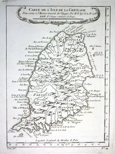 Carte de l'Isle de la Grenade - Grenada Caribbean Karibik Insel island engraving