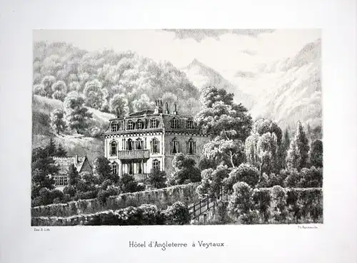 Hotel d'Angleterre a Veytaux - Veytaux Vaud Waadt Hotel Schweiz Suisse vue Lithographie lithograph