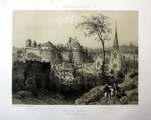 Fougeres - Fougeres Chateau eglise Saint-Sulpice Bretagne France estampe Lithographie lithograph