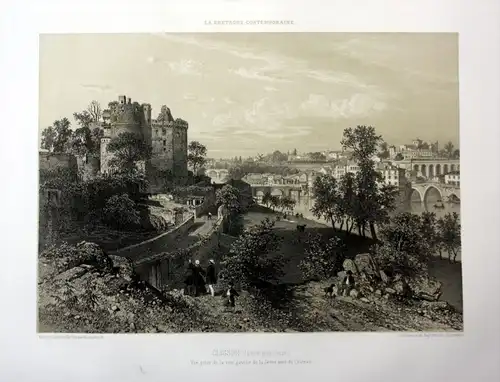 Clisson - Clisson Chateau Sevre Nantaise Bretagne vue France estampe Lithographie lithograph