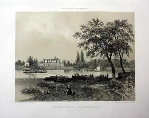 La riviere d'Erdre et le Chateau de la Gacherie - Chateau de la Gascherie Erdre Bretagne France estampe Lithog