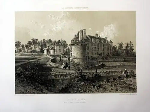 Chateau du Vair - Chateau du Plessis-de-Vair Bretagne France estampe Lithographie lithograph