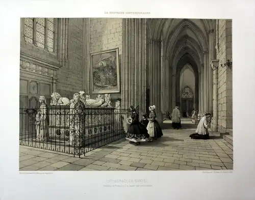 Cathedrale de Nantes - Cathedrale Saint-Pierre-et-Saint-Paul de Nantes interieur Bretagne France estampe Litho